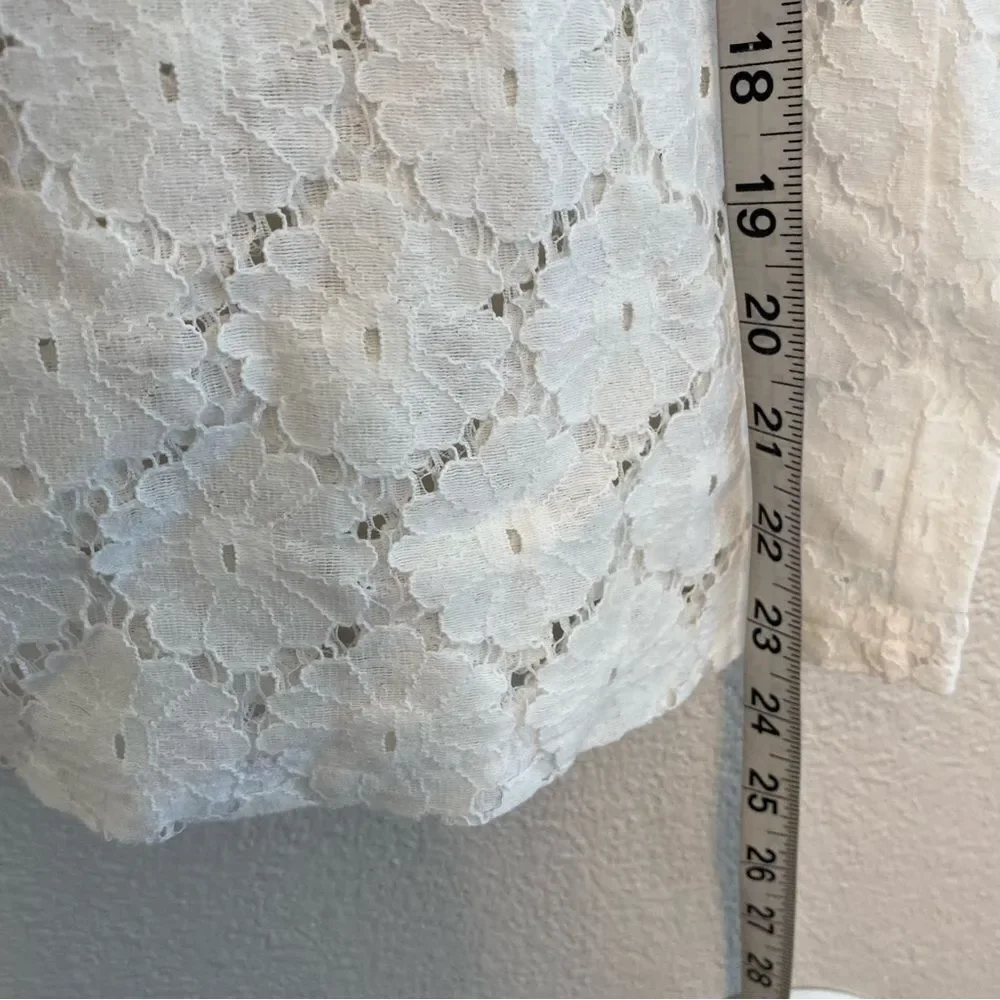 LOFT white lace crochet semi sheer crewneck blouse 
top cotton nylon beachy M - Picture 4 of 9